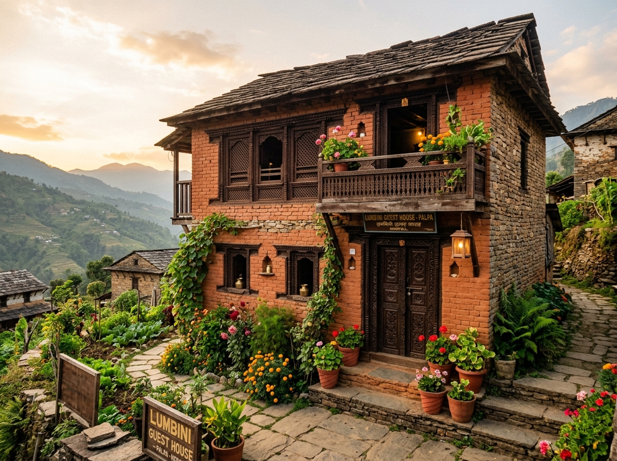 Traditional Nepali guest house exterior in Palpa